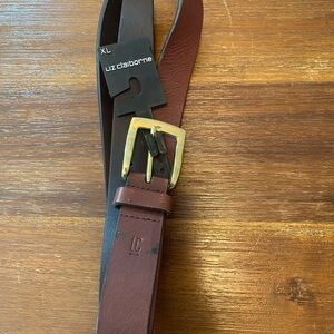 Liz Claiborne Brown Leather Belt with Brass-Tone Buckle